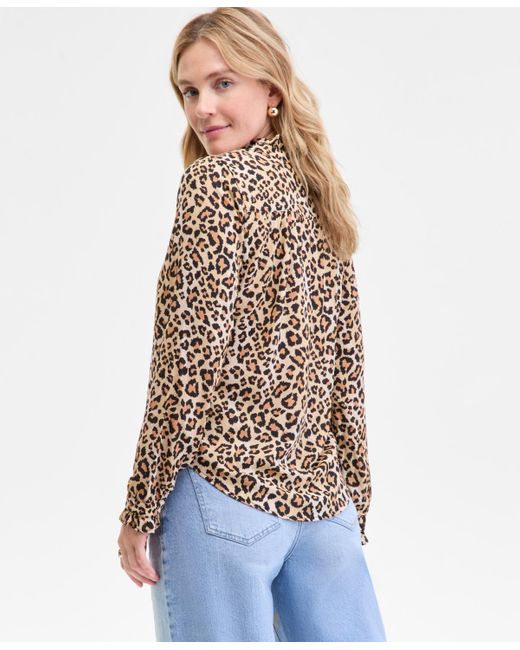 On 34th Blue Ruffle-trim Split-neck Blouse