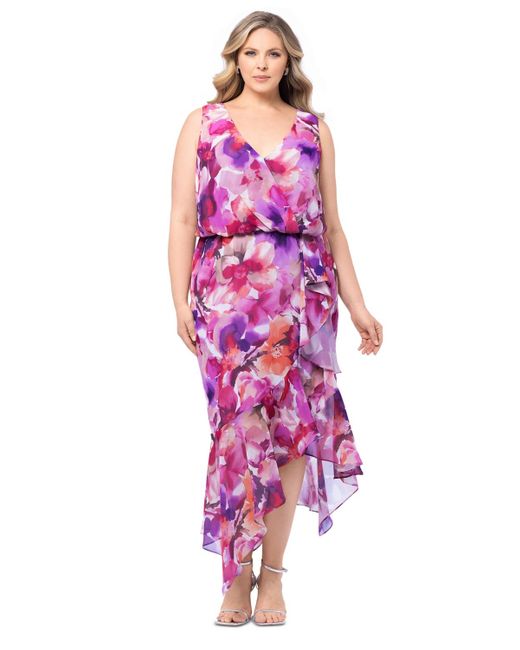 Xscape Pink Plus Size Floral Blouson High-low Dress