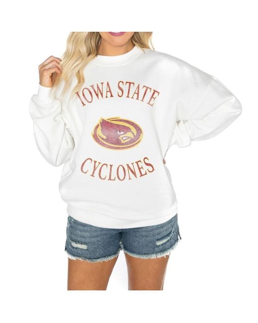 Gameday Couture White Iowa State Cyclones Good Vibes Premium Fleece Drop Shoulder Pullover Sweatshirt