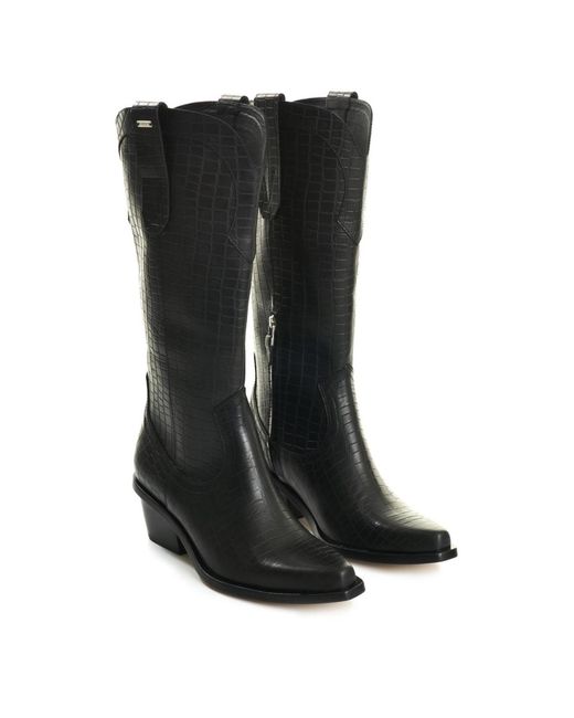 Velez Black Embossed Leather Boots