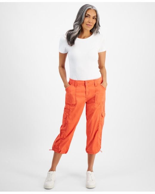 Style & Co. Orange Petite Mid Rise Bungee-hem Capri Pants