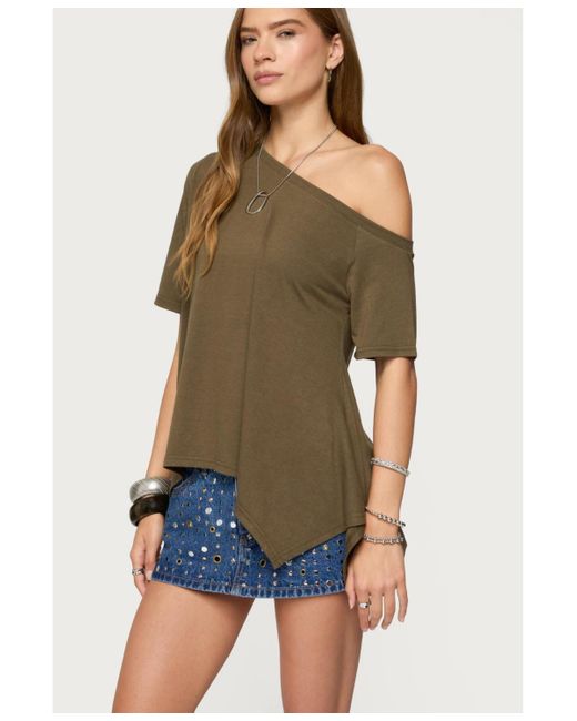 Edikted Green Josy Off Shoulder Handkerchief Top