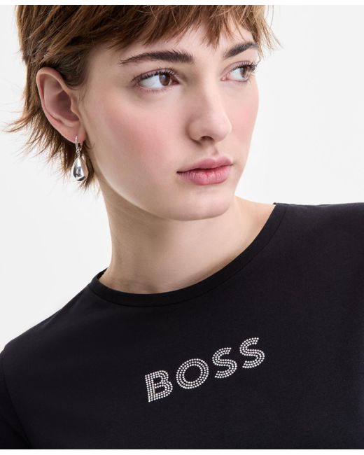 Boss Black Cotton Embellished Logo T-shirt