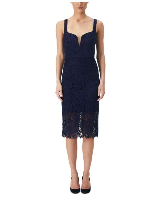 Bardot Adeline Lace Plunge-neck Midi Dress in Blue | Lyst Canada