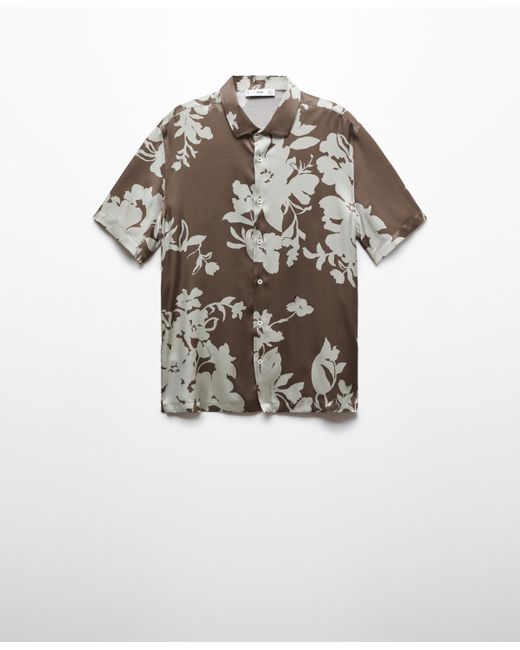 Mango White Flowy Floral Print Shirt for men