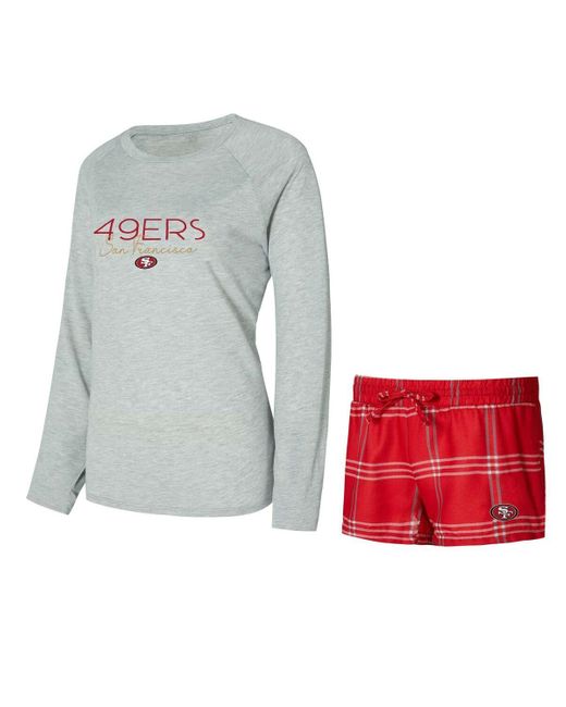 Concepts Sport White Scarlet/gray San Francisco 49ers Petition Raglan Long Sleeve Top And Shorts Set