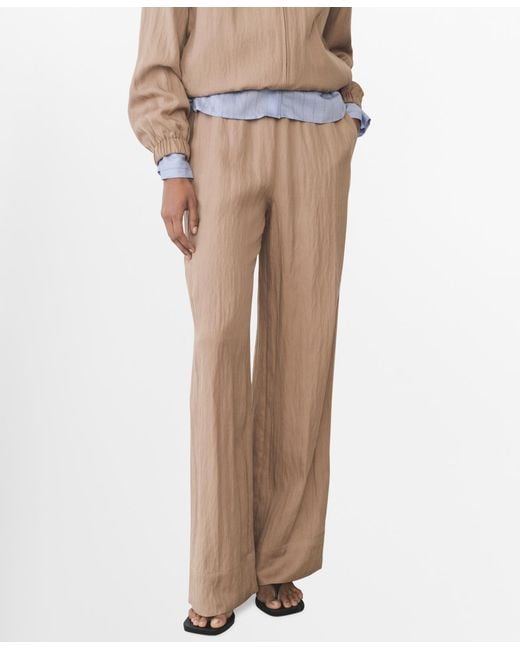 Mango Multicolor Straight Lyocell Texture Pants