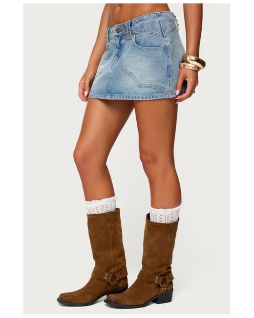 Edikted Blue Tory Western Denim Mini Skirt
