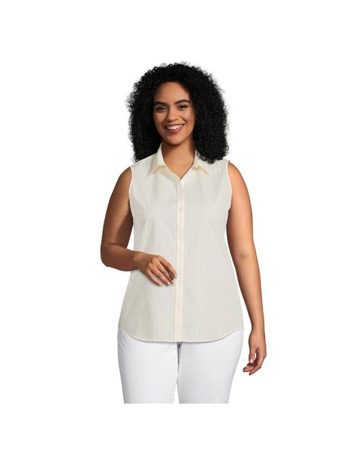 Lands' End Plus Size Wrinkle Free No Iron Sleeveless Shirt in White | Lyst