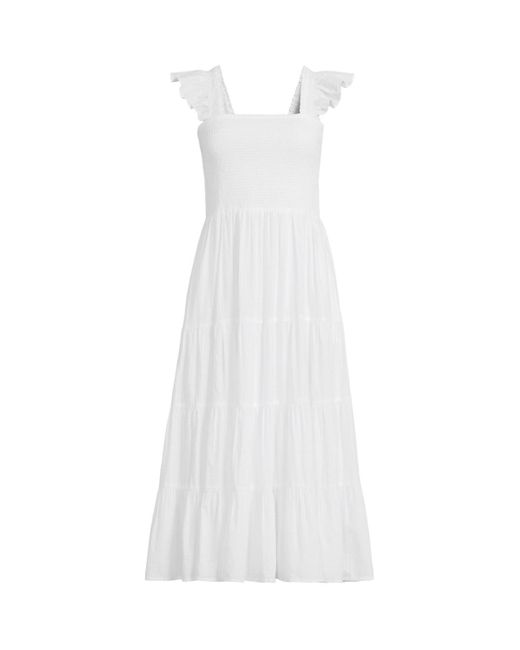 Lands' End White Cotton Dobby Smocked Dress