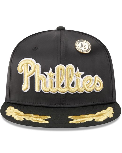 KTZ Black Philadelphia Phillies 2025 59fifty Day Gold Leaf 59fifty Fitted Hat for men