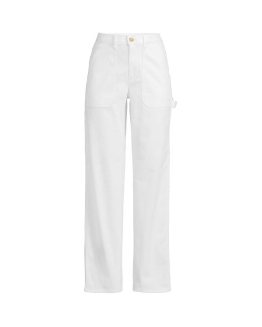 Lands' End White Petite Herringbone Chino High Rise Utility Pants