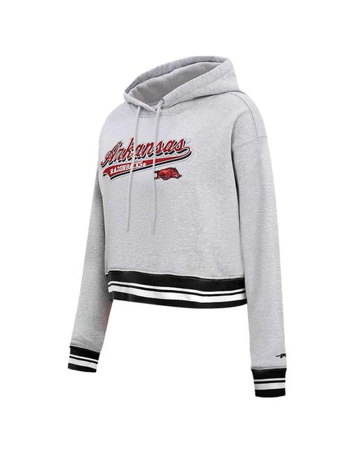 Pro Standard Gray Arkansas Razorbacks Script Tail Fleece Cropped Pullover Hoodie