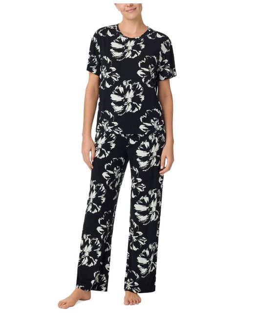 Sanctuary Black 2-pc. Knit Jersey Short-sleeve Long Pajama Set