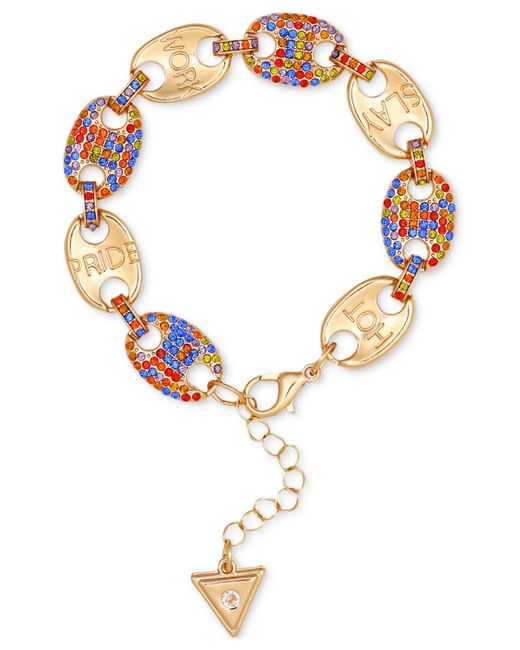 Guess Metallic Tone Rainbow Rhinestone Large Link Flex Bracelet