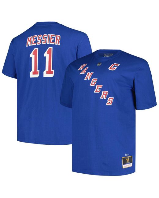 Mitchell & Ness Blue Profile Mark Messier New York Rangers Big Tall Captain Patch Name Number T-shirt for men
