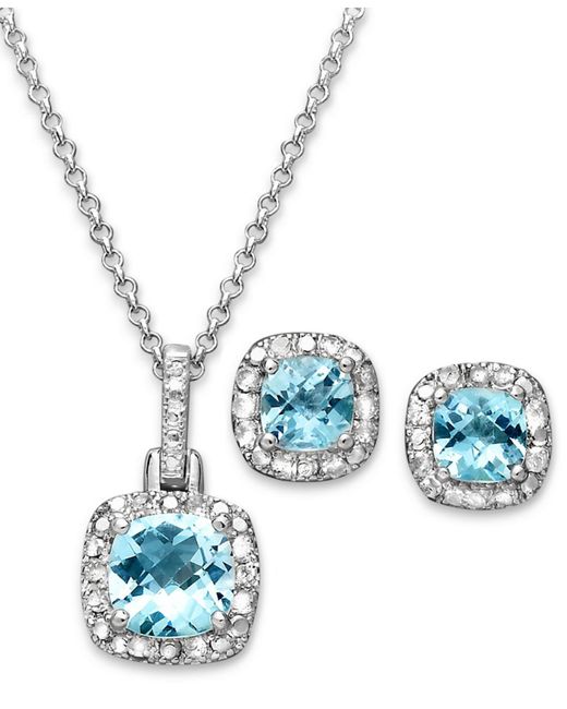 Macy's Victoria Townsend Sterling Silver Earrings And Necklace Set, Blue Topaz (3-1/10 Ct. T.w.) And Diamond Accent