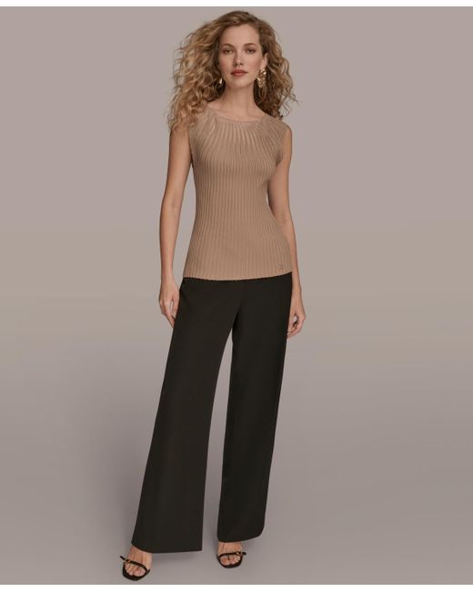 Donna Karan Natural Mesh Detail Sleeveless Knit Top