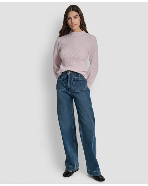 DKNY Multicolor Crewneck Blouson Sleeves Sweater