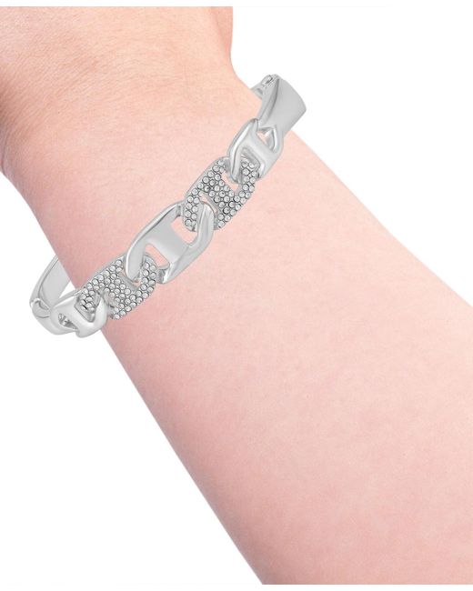 Guess White Glass Stone Chain Link -tone Bangle Bracelet