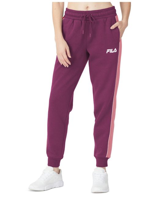 Fila Purple Plus Size Vigor Mid-rise Colorblocked Fleece Joggers