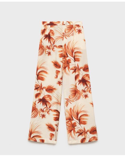 Mango Orange Flowy Palm Print Pants
