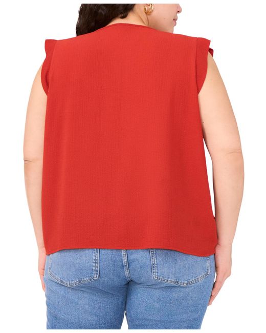 Vince Camuto Red Plus Size Pleated-front V-neck Sleeveless Blouse