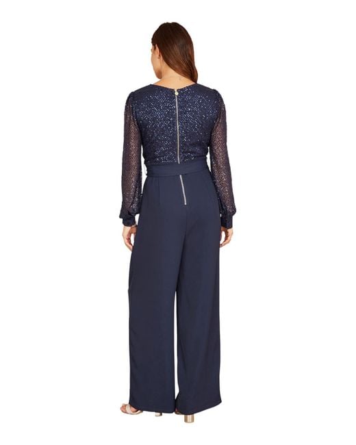 Yumi' Blue Long Sleeved Sequin Jumpsuit