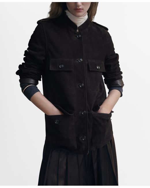 Mango Black Band Collar Suede Jacket