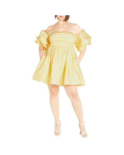 City Chic Yellow Plus Size Elisa Puff Sleeve Dress