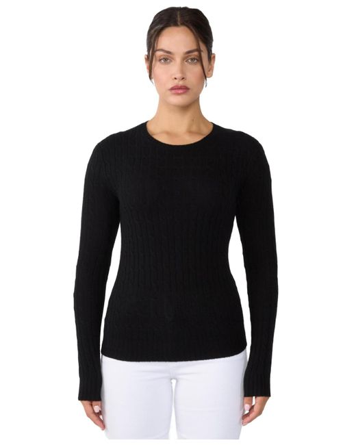 Jennie Liu Women's Black 100% Cashmere Cable-knit Long Sleeve