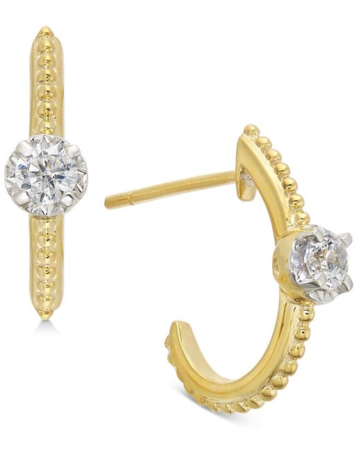 Macy's Metallic Diamond Solitaire J-hoop Earrings (1/4 Ct. T.w.) In 14k White Gold Or 14k Yellow Gold