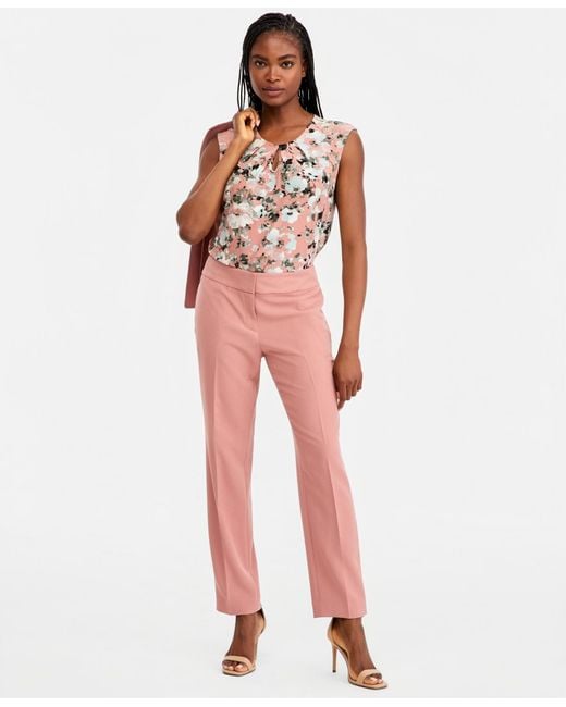 Kasper Pink Fly-front Slim Pants