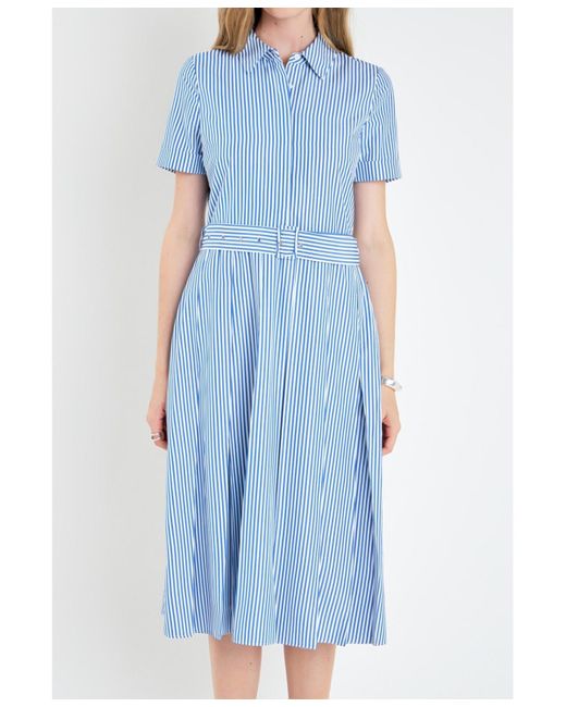 English Factory Blue Striped Belted Midi Dress