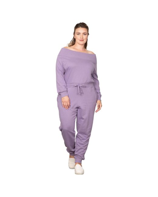 Poetic Justice Purple Plus Size Curvy Fit Off-shoulder Lounge Jumpsuit