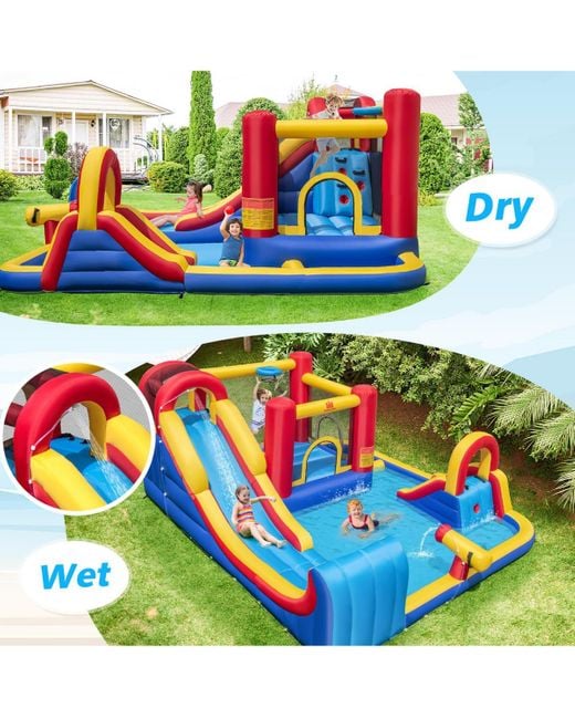 Gymax Blue Inflatable Water Slide Giant Kids Water Park