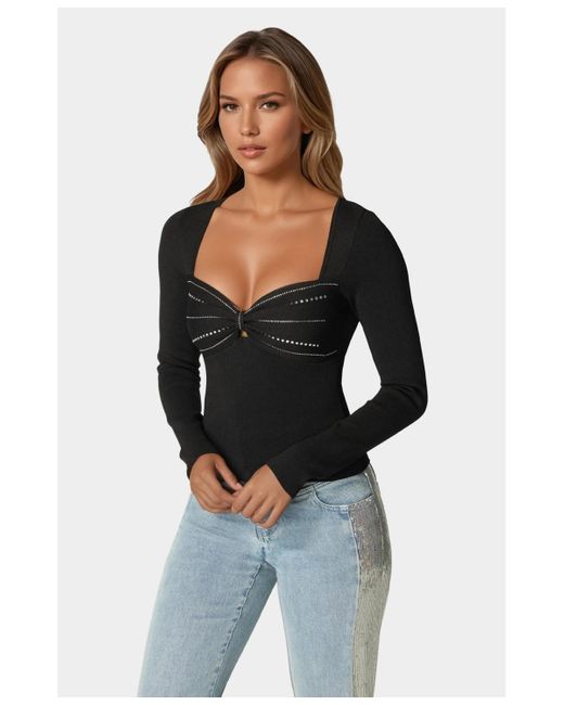 Bebe Black Embelished Long Sleeve Sweater