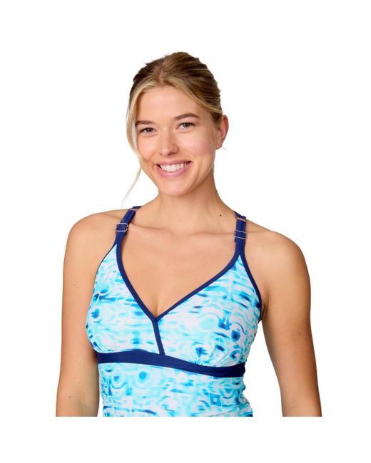 Free Country Blue Macrame Back Tankini Top