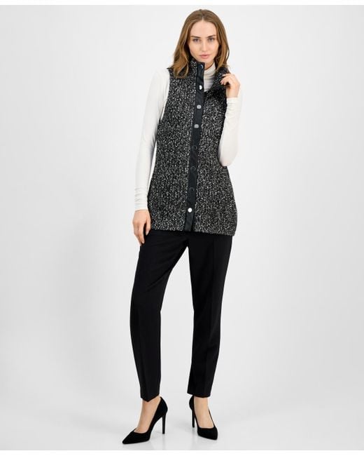 Anne Klein Black Marled Faux-leather-trim Vest