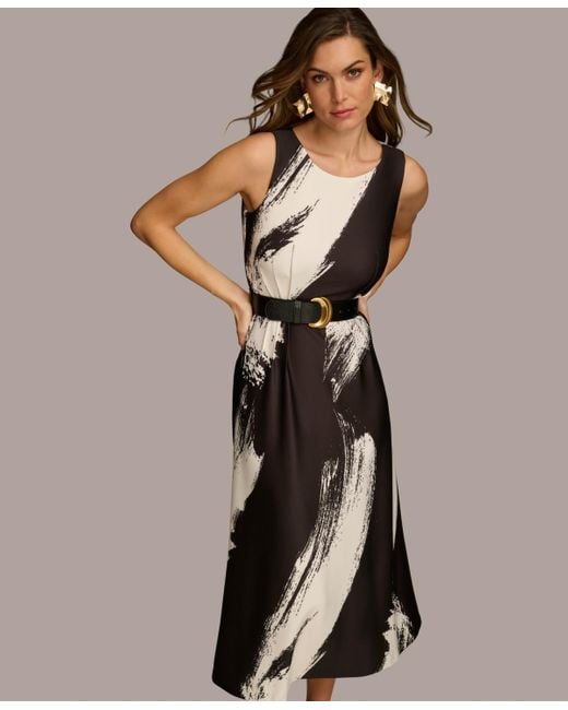 Donna Karan Natural Brush-stroke Belted Midi Dress