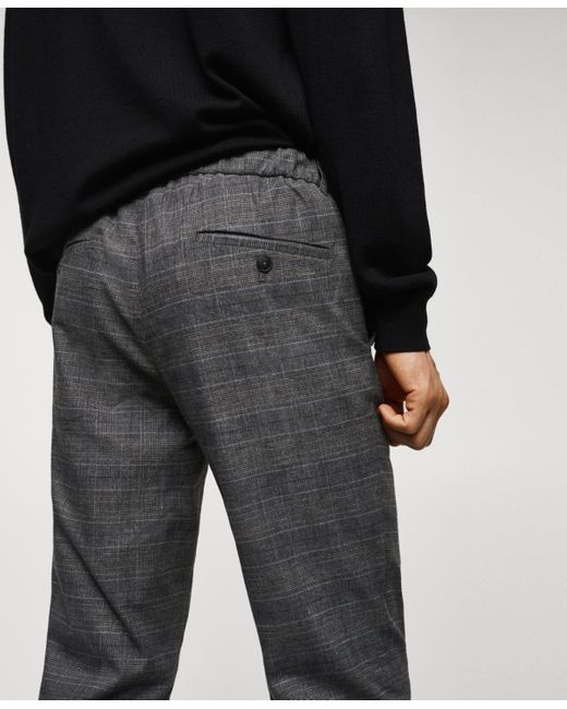 Mango Black Slim-fit Cotton Check Trousers