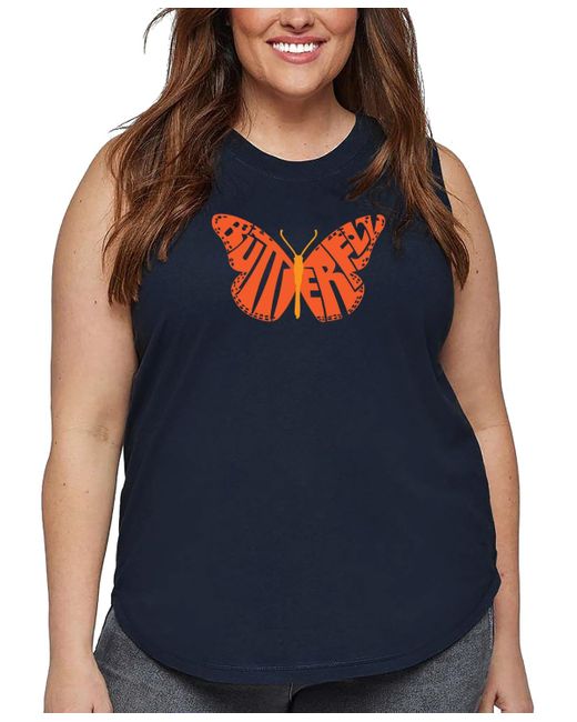 LA Pop Art Blue Plus Size Butterfly Word Art Tank Top