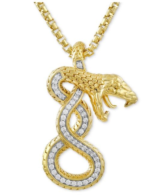 Macy's Metallic Diamond Striking Snake 22" Pendant Necklace (1/4 Ct. T.w. for men