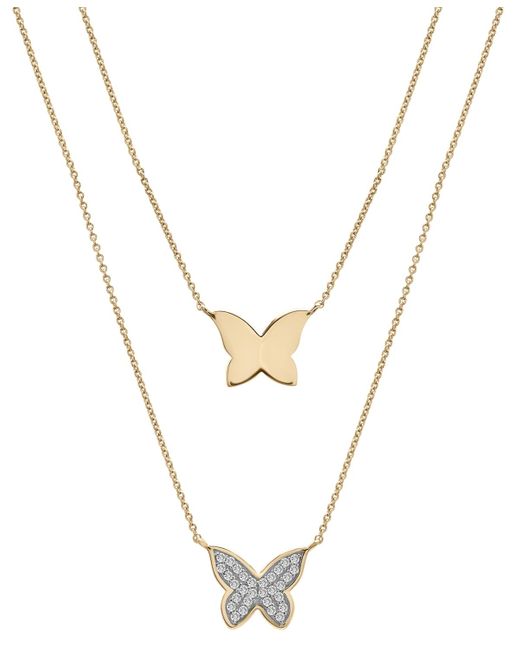 Wrapped in Love Metallic Diamond Pave & Polished Butterfly Layered Pendant Necklace (1/6 Ct. T.w.