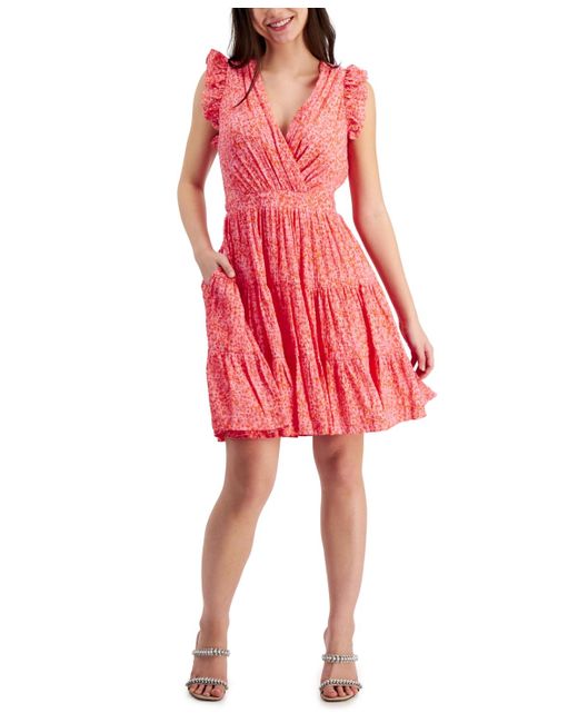 Taylor Red Printed Flutter-sleeve A-line Dress