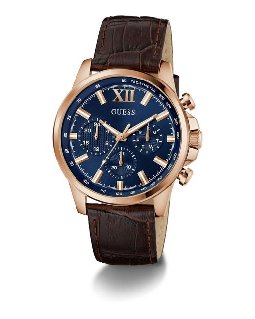 Guess Blue Multi-function Genuine Leather Watch for men