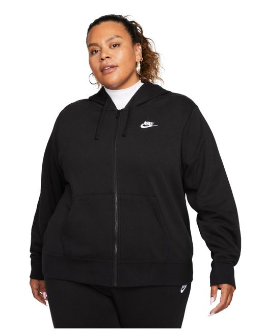 Nike Women's Black Plus Size Sportswear Club Fleece Full-zip Hoodie