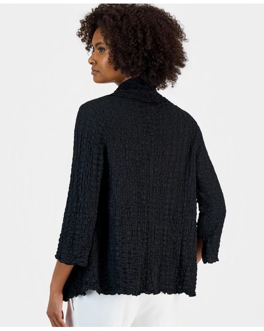 Kasper Blue 3/4-sleeve Crinkle Knit Open-front Jacket