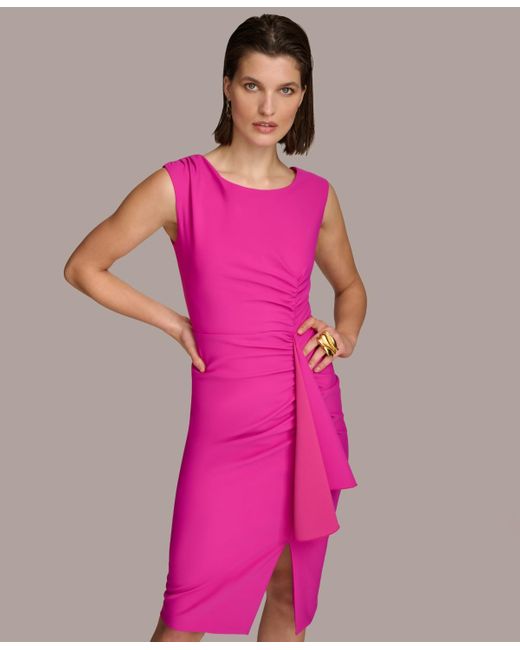 Donna Karan Pink Boat-neck Ruched Sheath Dress