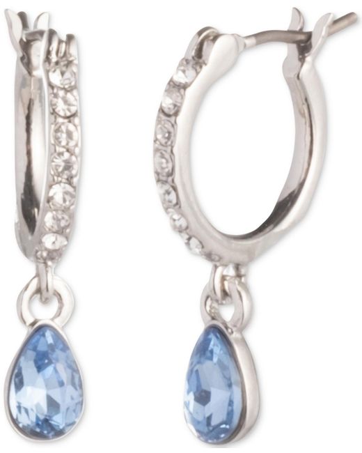 Givenchy Blue Crystal huggie Hoop Small Drop Earrings